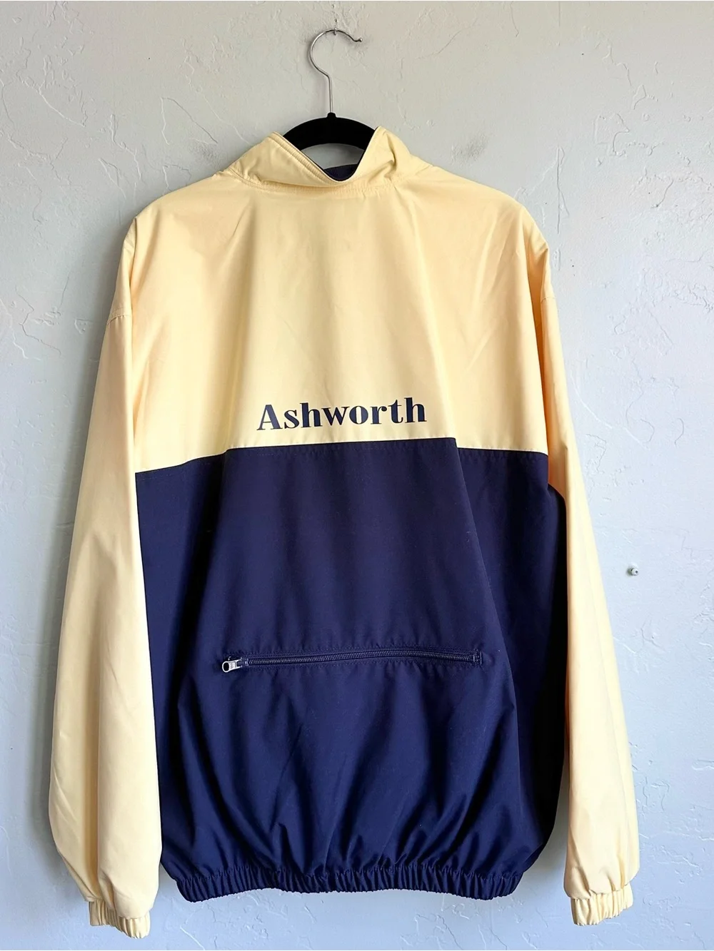 NWT Ashworth Weather Systems Yellow Navy Windbreaker Full Zip Jacket Men Medium